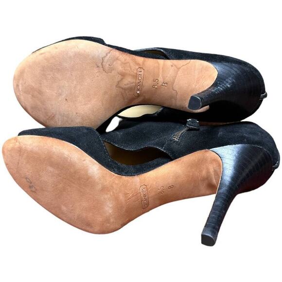 Coach Black Suede Peep Toe Heel Pumps Shoes Women's Size 8.5 - Picture 6 of 9